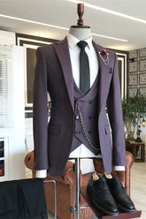 Gilbert Bespoke Deep Purple Three-Piece Peaked Lapel Prom Suit